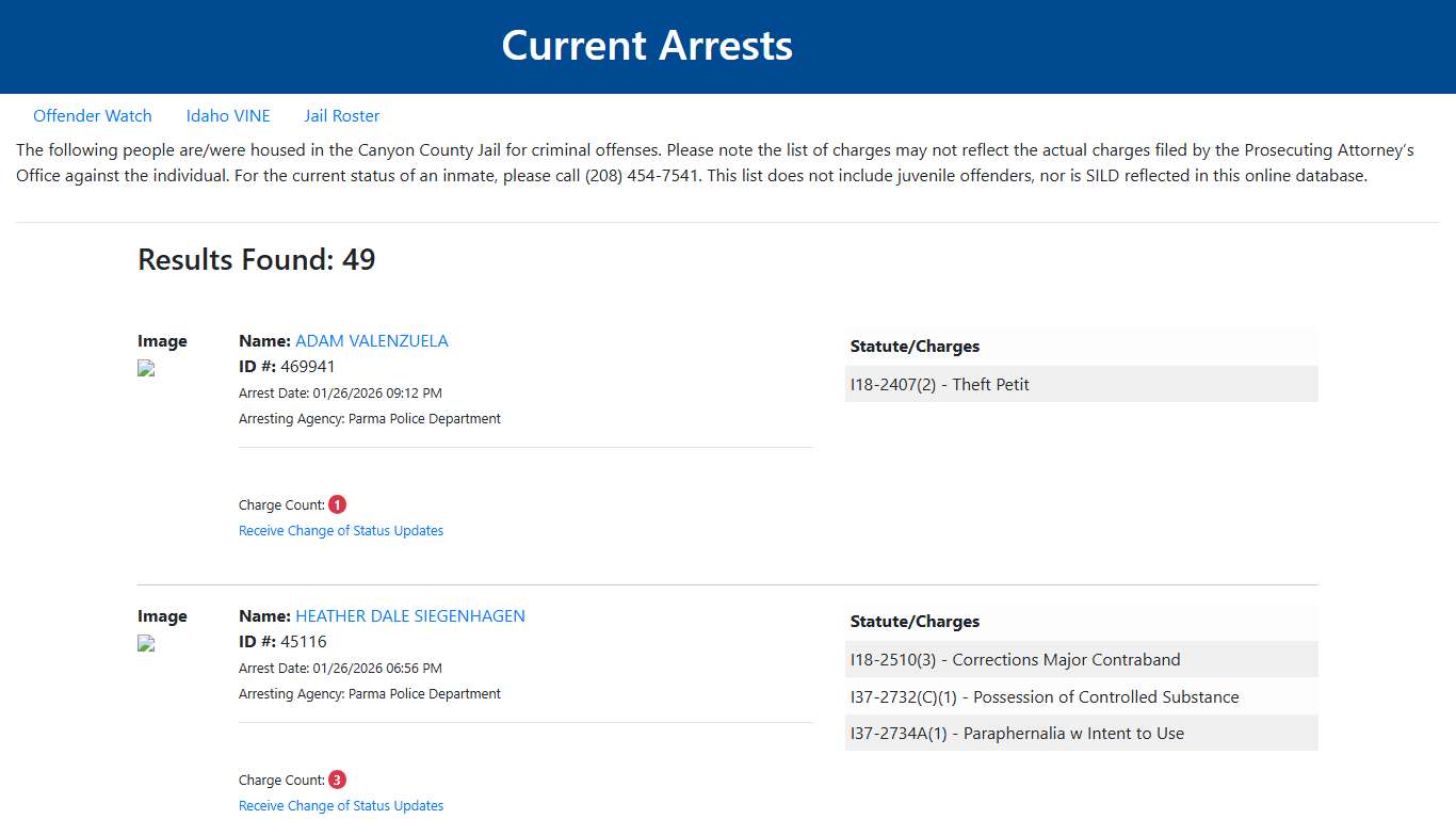 Current Arrests